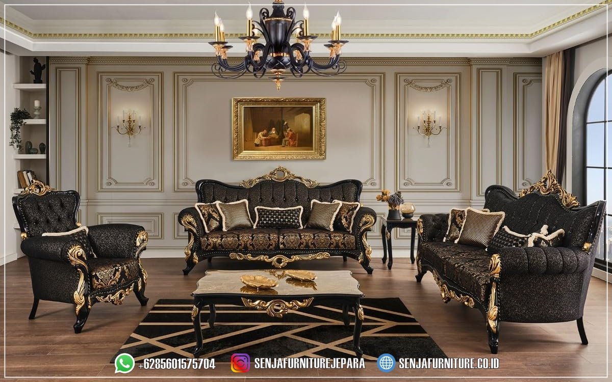 Classic Sofa Tamu Mewah Set Living Room Warna Black sofa tamu mewah, sofa ruang tamu mewah, sofa elegan, sofa premium, sofa tamu modern, sofa tamu klasik, sofa ruang tamu elegan, sofa tamu berkualitas, sofa mewah minimalis
