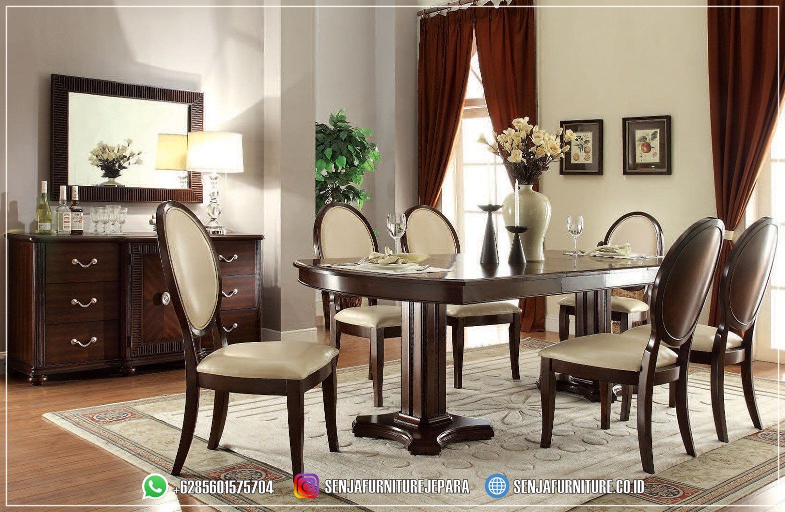 Nuansa Meja Makan Klasik Gaya Eropa Modern Dark Brown meja makan klasik, meja makan mewah, meja makan jati, meja makan minimalis, meja makan jepara, meja makan elegan, meja makan premium, meja makan kayu mewah, meja makan modern, meja makan eksklusif