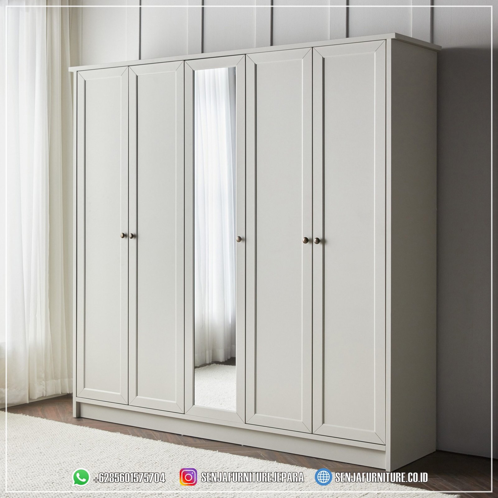 Custom Lemari Pakaian Minimalis 5 Pintu Warna Putih Estetik Lemari Pakaian Minimalis, Lemari Pakaian Jati, Lemari Pakaian Mewah, Lemari Pakaian Klasik, Lemari Pakaian Ukir Jepara, Lemari Pakaian 3 Pintu, Lemari Pakaian 4 Pintu, Lemari Pakaian 5 Pintu, Lemari Pakaian 6 Pintu, Classic Wardrobe, Lemari Baju Jati, Walk In Closet