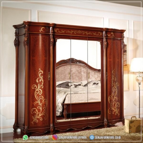 Cabinet Lemari Pakaian Mewah Klasik 5 Pintu Kaca Cermin