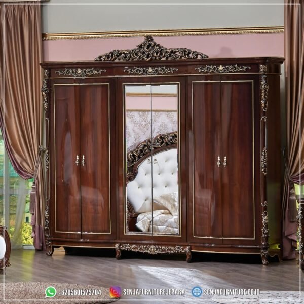 Gambar Lemari Pakaian Mewah Jati Ukiran Jepara Klasik Royale